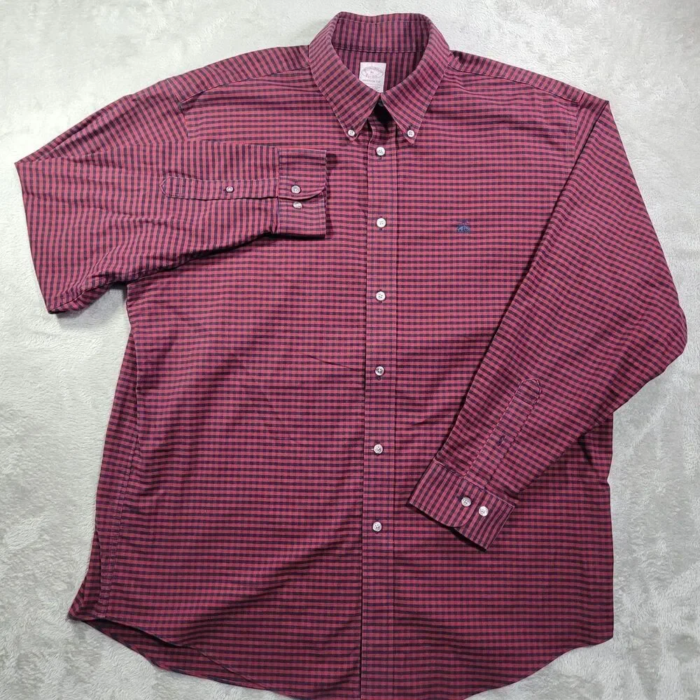 Brooks Brothers Dress Shirt Mens XL Red Long Sleeve Button Down Non Iron Stretch - Picture 5 of 12